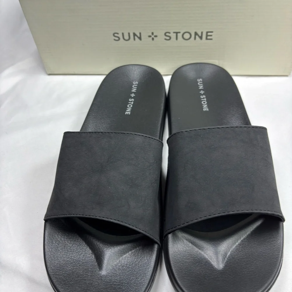 SUN + STONE “Ian” Black Slide Sandals • Size 12 Men’s  NWB‎